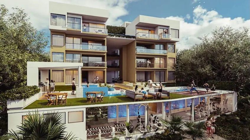 Edificio con alberca Green view Tulum Country Club