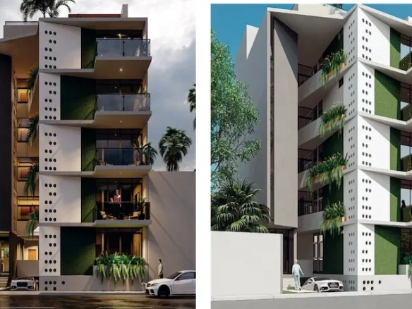 Fachada frontal de Prana Towers en Playa del Carmen