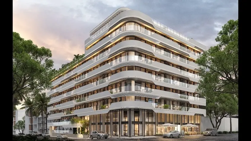 Fachada lateral edificio de Atzaro Residences Playa del Carmen