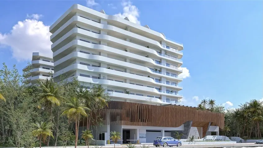 Fachada lateral en Ocean Towers Cancun