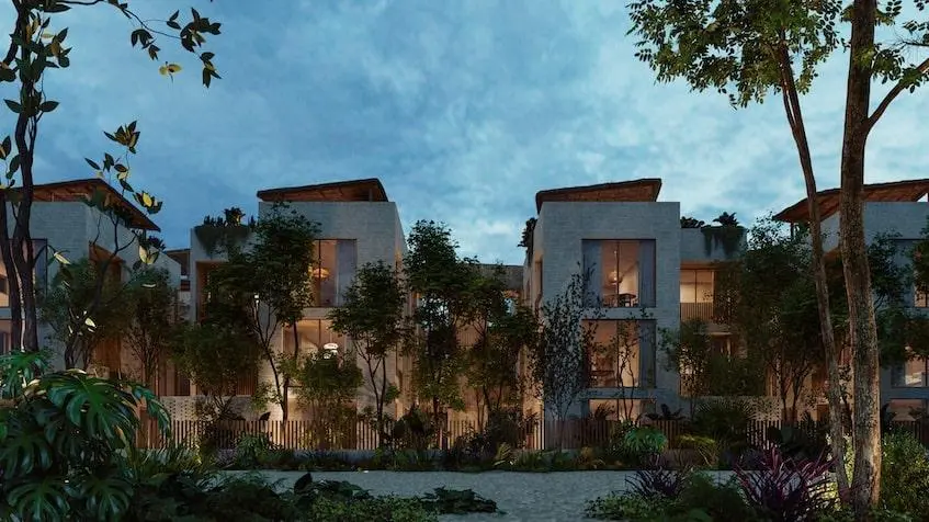 Fachada noctura de Valentina Tulum