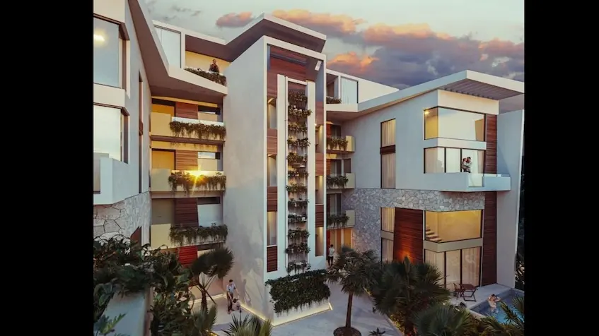 Fachada principal en Green view Tulum Country Club