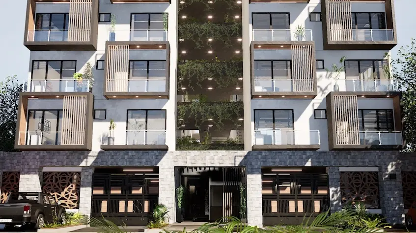 Fachada en departamentos en Residencial Sense en Cancun
