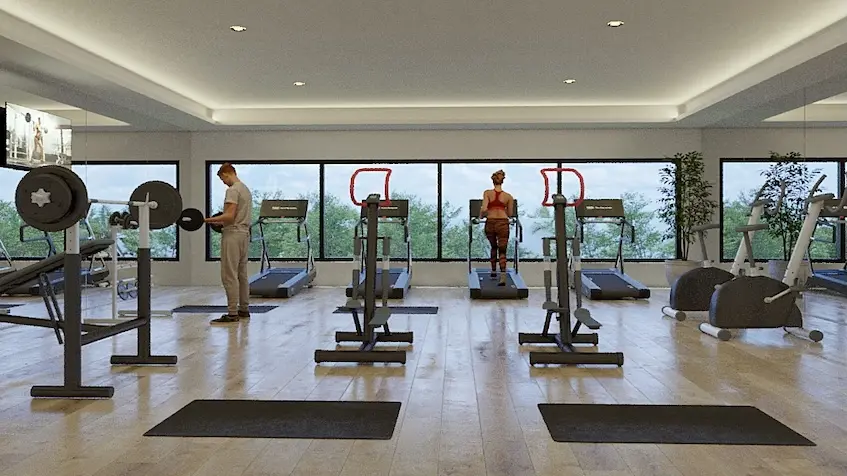 Gimnasio equipado en Via 55 Playa del Carmen