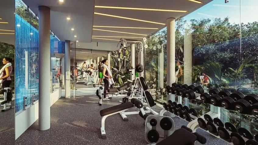 Gimnasio interior de Green view Tulum Country Club