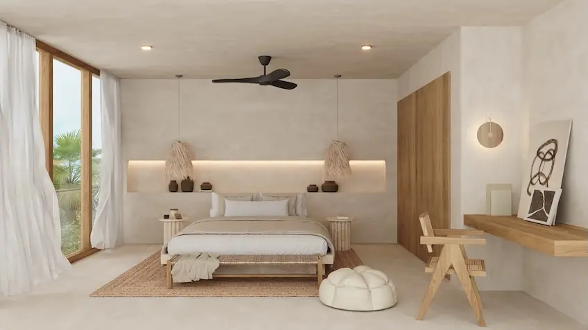 Interior recamara en Mayakana Residences Bacalar