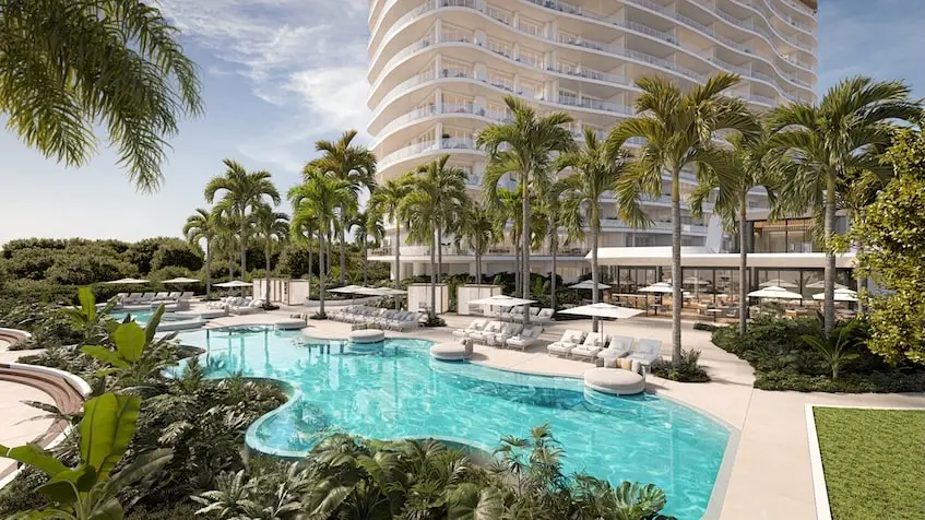 Jardin alberca One Laguna Residences Cancún