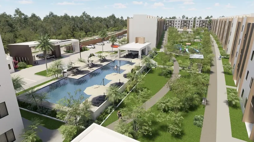 Panoramica en Jardin Central Almaha Residencial Cancun