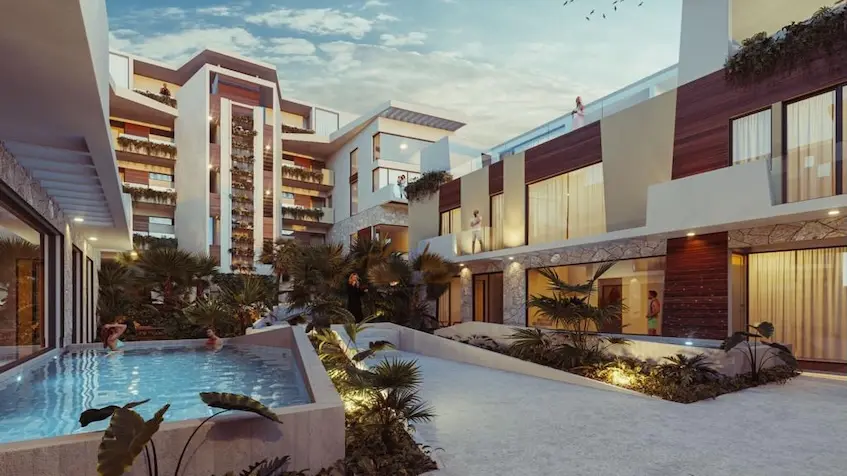 Piscina exterior en Green view Tulum Country Club