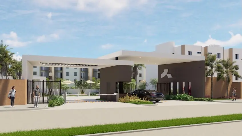 Portico de acceso en Almaha Residencial Cancun