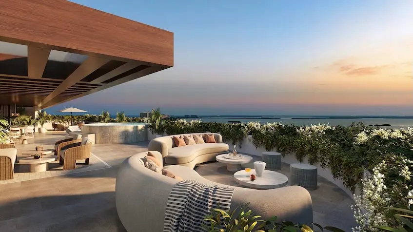 Roof garden atardecer en One Laguna Residences Cancún