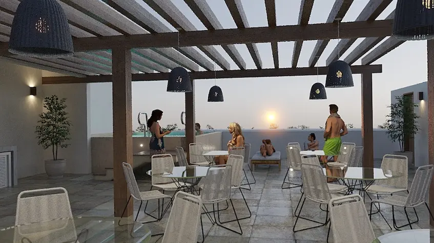 Rooftop amenidades en Via 55 Playa del Carmen