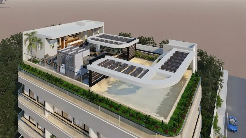Vue aérienne depuis le toit à Dk 42 Playa del Carmen