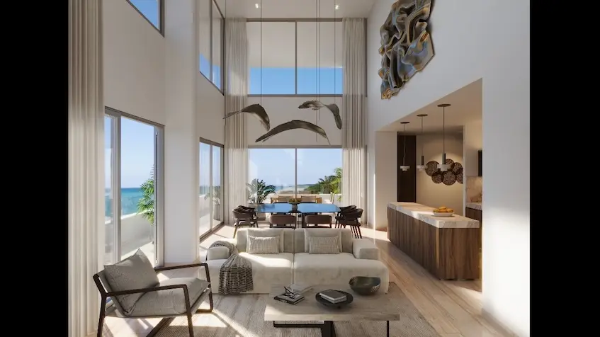 Sala doble altura de Mar Bello en San Benito Yucatán