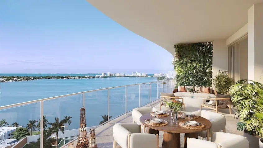 Terraza vista a la laguna One Laguna Residences Cancún