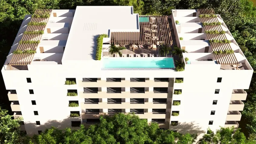 Vista aerea edificio en Via 55 Playa del Carmen