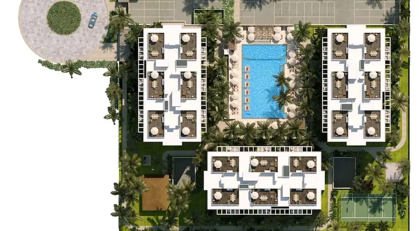 Vista aerea de torre Alzia Residencial Cancun