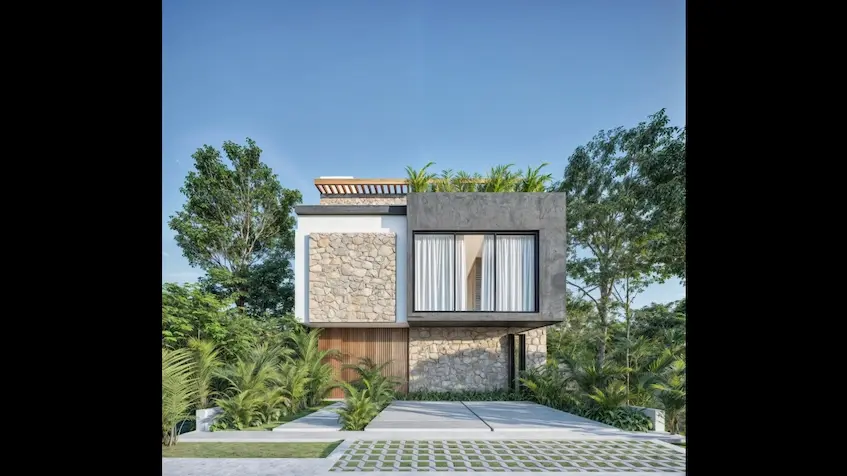 Fachada frontal Casa Ciudad Mayakoba Playa del Carmen