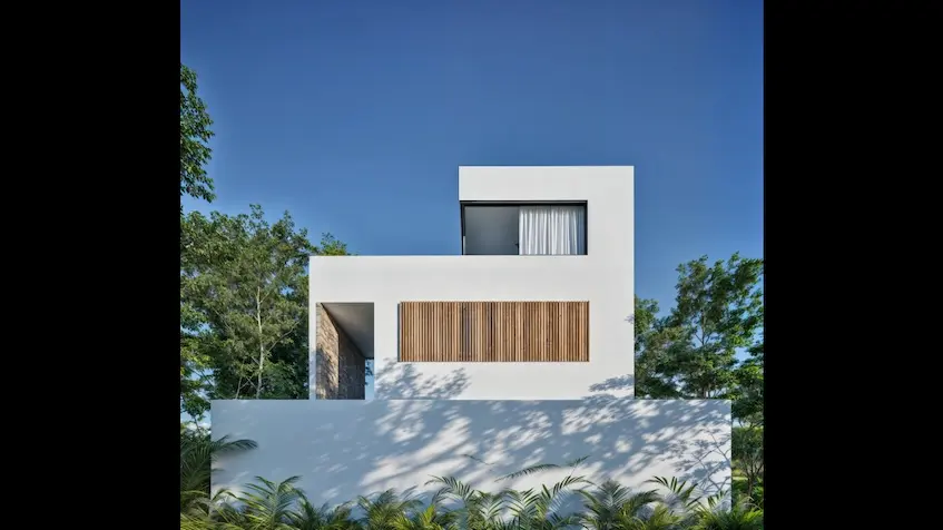 Fachada posterior Casa Ciudad Mayakoba Playa del Carmen