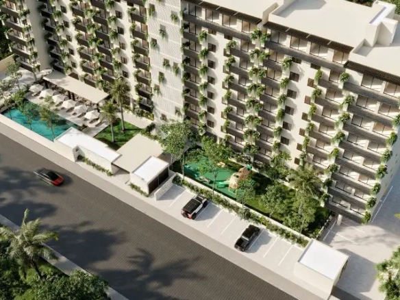 Vista aerea fachada frontal Bardenna Residences Cancun