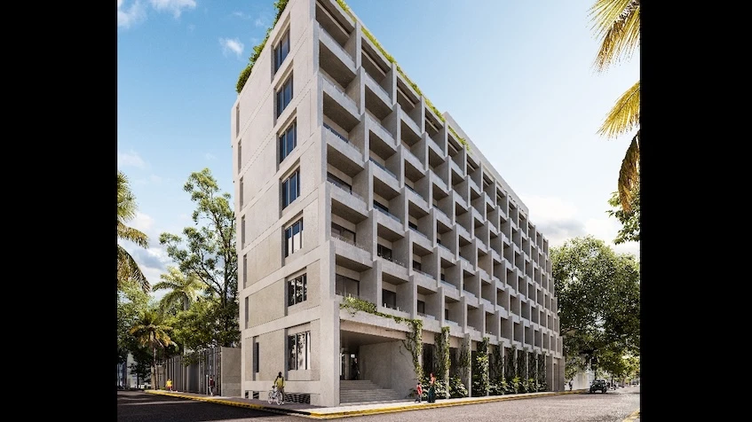 Fachada en Athalia Condos Playa del Carmen