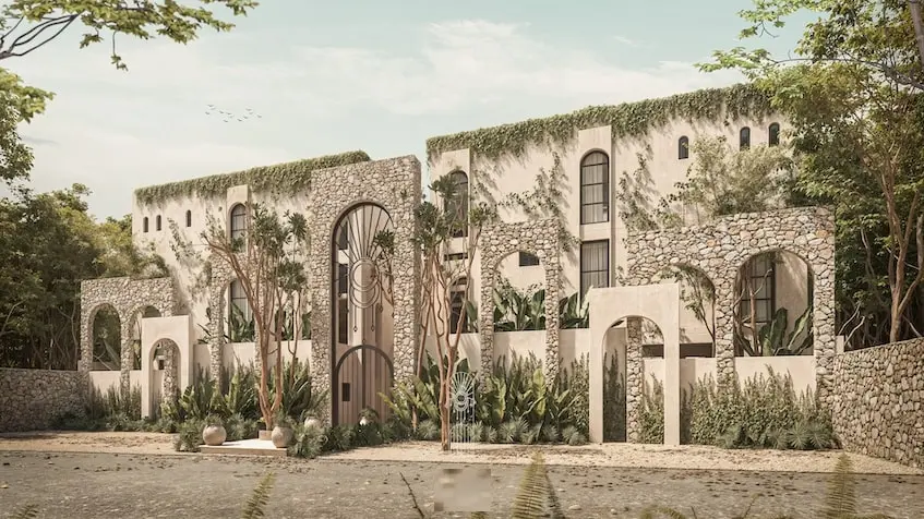 Daytime facade at Kanta Villas Tulum