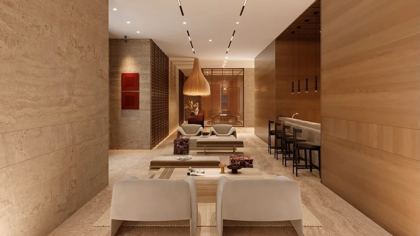 Lobby con sala en Athalia Condos Playa del Carmen