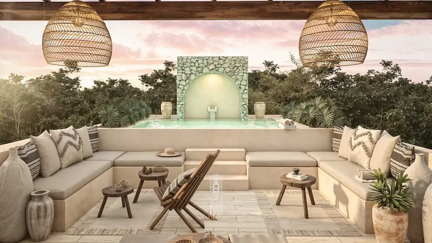 Rooftop solarium at Kanta Villas Tulum