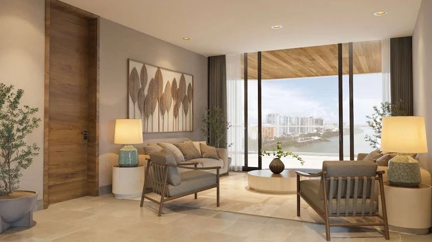 Room overlooking the Azurea Marina Residential Lagoon in Cancun