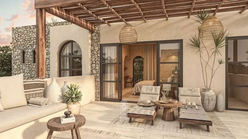 Terraza con recamara en Kanta Villas Tulum