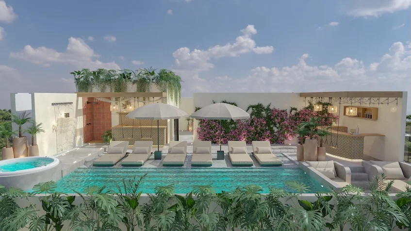 Piscine avec vue frontale à Portofino Playa del Carmen