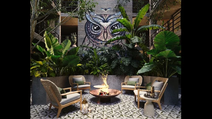 Area de firepit en Bojo Luxury Residences Playa del Carmen