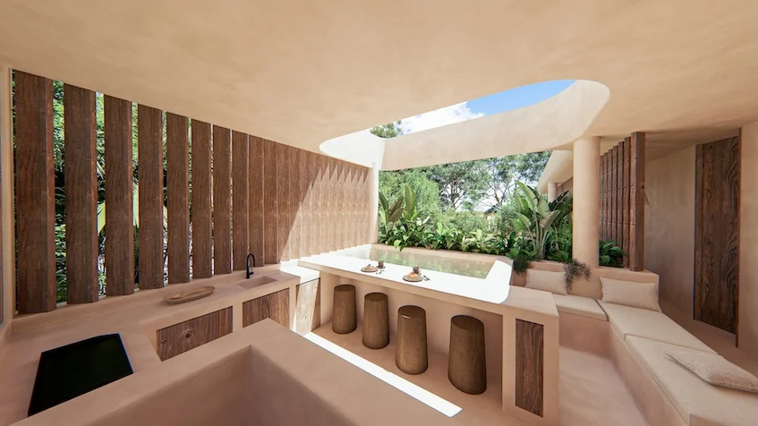 Cocina con lockoff en Villas Ossana Tulum