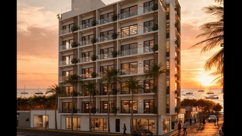 Façade au coucher du soleil à Portofino Playa del Carmen