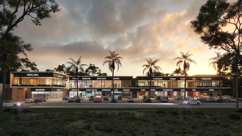 Front facade at sunset at Quattro Plaza Center Cancún
