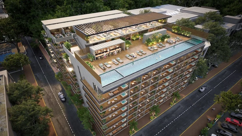 Fachada lateral vista aerea en Bojo Luxury Residences Playa del Carmen