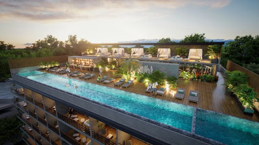 Rooftop vista aerea en Bojo Luxury Residences Playa del Carmen
