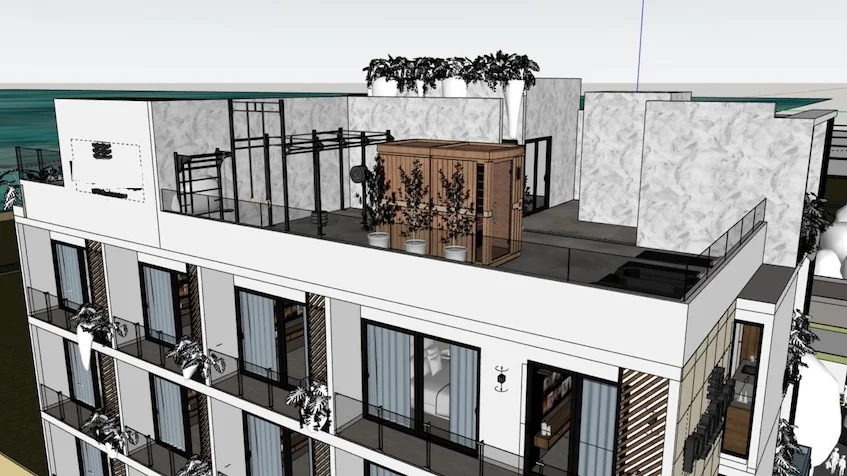 Rooftop vue aérienne à Portofino Playa del Carmen