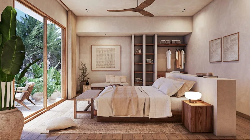 Interior recámara en Yutori Residences Bacalar