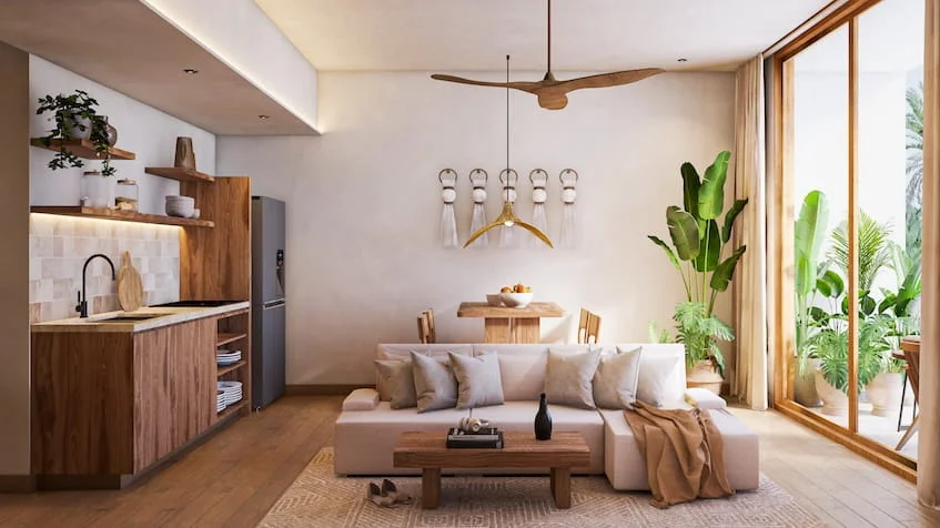 Sala cocina en Yutori Residences Bacalar