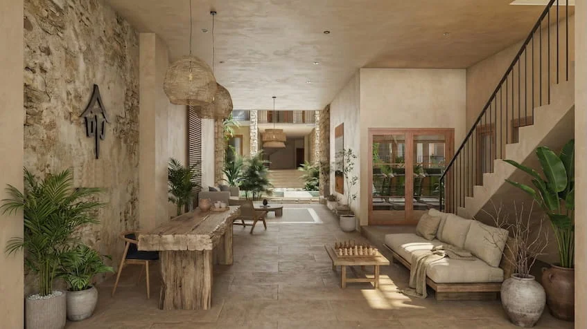 Sala planta baja en Yutori Residences Bacalar