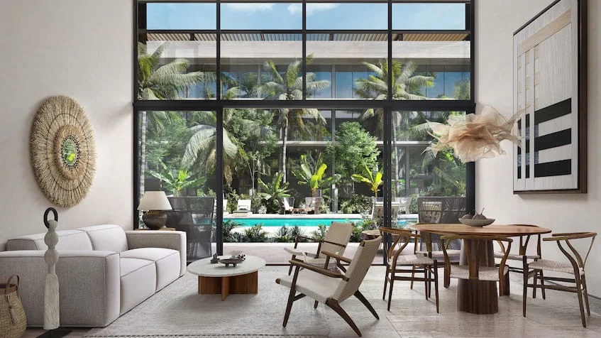 Sala vista jardin con alberca en Aura by Awa Playa del Carmen