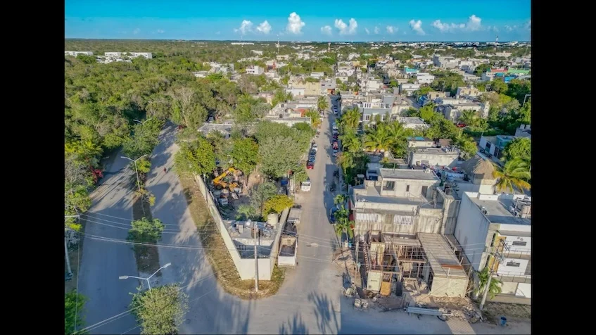 Vista aerea construccion en Villa Amanka Tulum