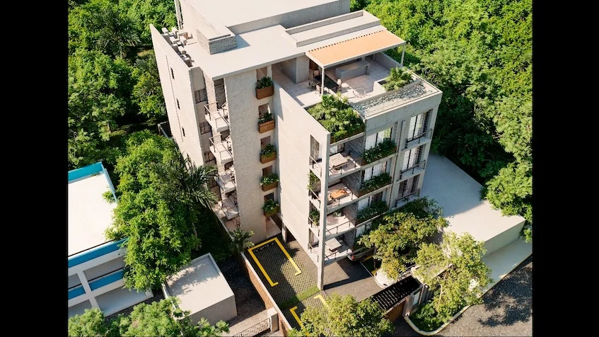 Aerial view of Nikte Tower, Cancun