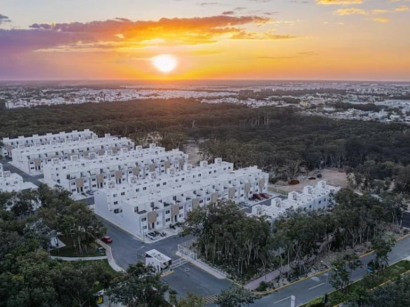 Aerial view of Almazara at sunset in Playa del Carmen