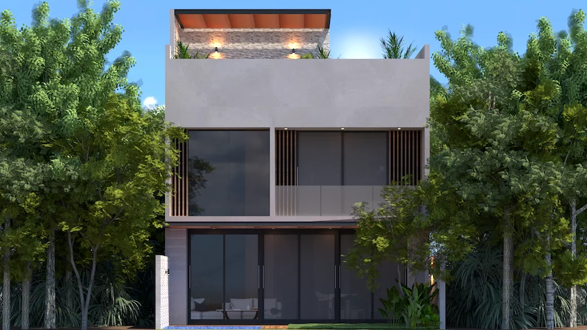 Fachada Trasada en Villa Chechen Playa del Carmen