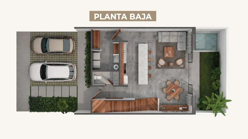 Plano planta baja en Villa Itze Playa del Carmen