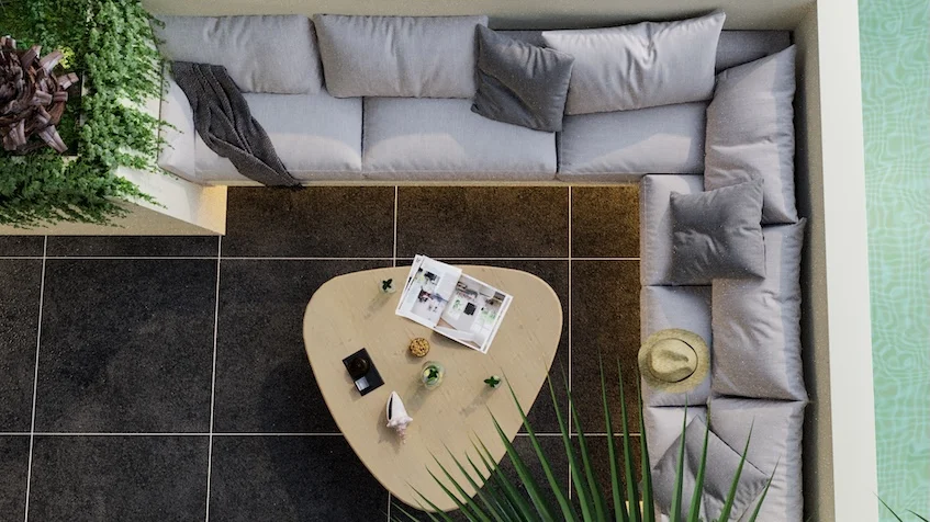 Vue aérienne du salon des appartements de luxe Luma Luxury Condos à Playa del Carmen