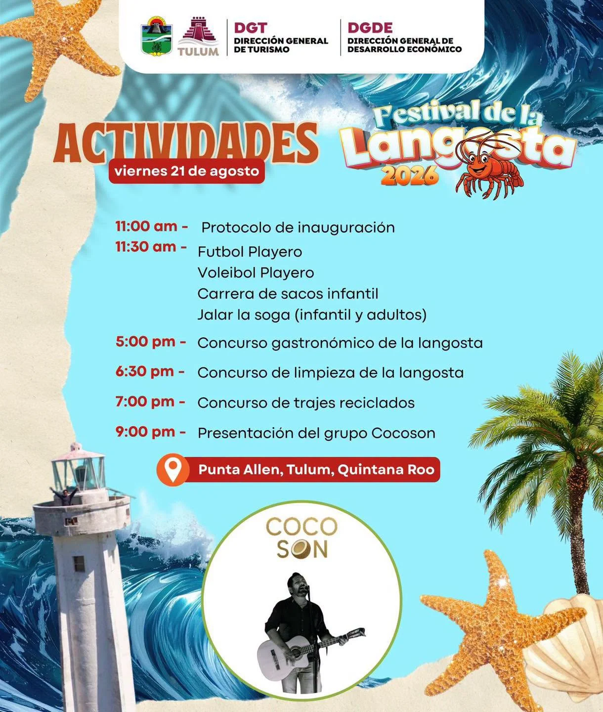 Actividades del Festival de la Langosta 2026 viernes 21 de agosto